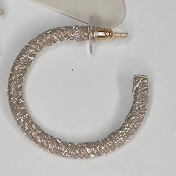 Deepa Gurnani Earrings Ozari Glitter Wrap Textured Hoop Champagne Gold - Picture 7 of 9